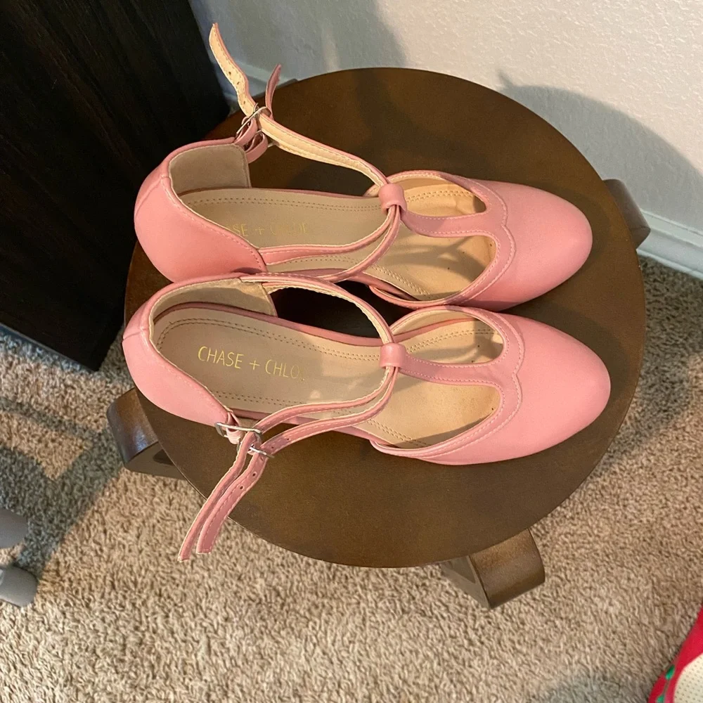 Chase + Chloe Blush Pink T-Strap Heels - Picture 5 of 8
